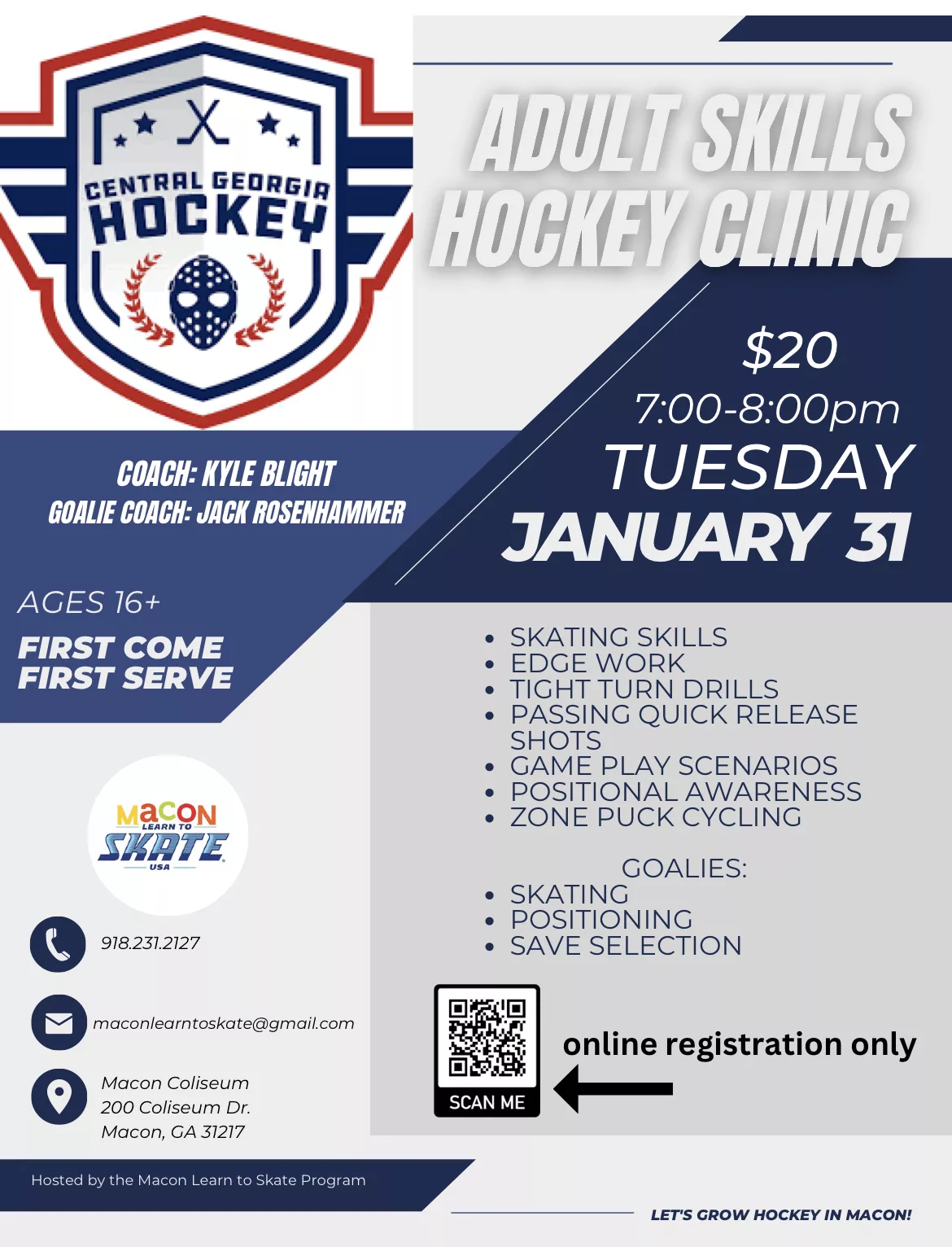 Register for Adult Skills Hockey Clinic